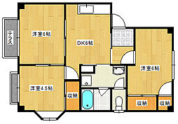 JR芸備線 矢賀駅 3.9kmの賃貸アパート 1階3DKの間取り