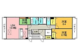 広島電鉄5系統 比治山橋駅 徒歩7分の賃貸マンション 4階3LDKの間取り