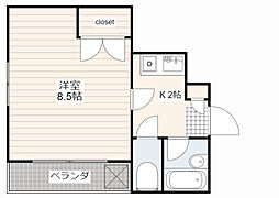 JR芸備線 矢賀駅 徒歩17分の賃貸マンション 3階1Kの間取り
