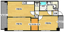 JR山陽本線 向洋駅 徒歩20分の賃貸マンション 3階2DKの間取り