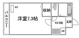 JR可部線 古市橋駅 徒歩7分の賃貸マンション 4階1Kの間取り