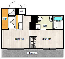 JR可部線 三滝駅 徒歩12分の賃貸マンション 5階1DKの間取り