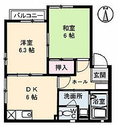 JR呉線 矢野駅 徒歩11分の賃貸アパート 2階2DKの間取り