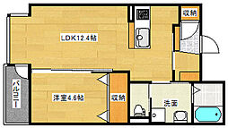広島電鉄2系統 稲荷町駅 徒歩4分の賃貸マンション 2階1LDKの間取り