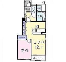 JR山陽本線 瀬野駅 徒歩9分の賃貸アパート 1階1LDKの間取り