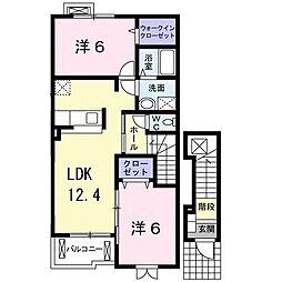 JR山陽本線 中野東駅 徒歩11分の賃貸アパート 2階2LDKの間取り