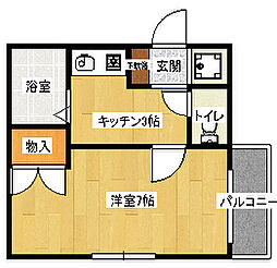 JR山陽本線 新白島駅 徒歩4分の賃貸マンション 4階1Kの間取り