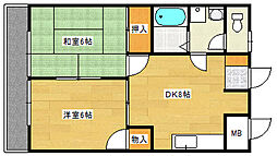 広島電鉄宮島線 草津南駅 徒歩6分の賃貸マンション 2階2DKの間取り
