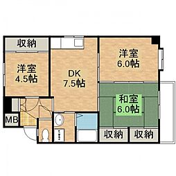 JR山陽本線 海田市駅 徒歩15分の賃貸マンション 3階3DKの間取り