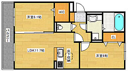 JR山陽本線 向洋駅 徒歩19分の賃貸アパート 1階2LDKの間取り