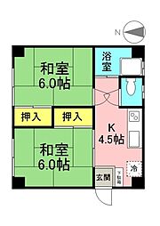 広島電鉄2系統 銀山町駅 徒歩4分の賃貸マンション 2階2DKの間取り