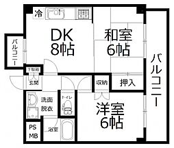 広島電鉄8系統 舟入川口町駅 徒歩14分の賃貸マンション 2階2DKの間取り
