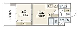 JR山陽本線 横川駅 徒歩8分の賃貸マンション 2階1LDKの間取り