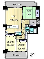 広島高速交通アストラムライン 不動院前駅 徒歩16分の賃貸マンション 8階3LDKの間取り