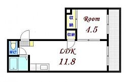 JR山陽本線 横川駅 徒歩4分の賃貸マンション 3階1LDKの間取り