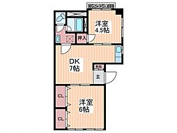 広島電鉄2系統 天満町駅 徒歩1分の賃貸マンション 3階2DKの間取り
