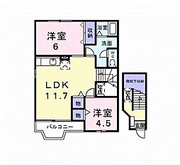 JR可部線 梅林駅 徒歩11分の賃貸アパート 2階2LDKの間取り