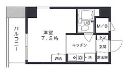 広島電鉄8系統 横川一丁目駅 徒歩3分の賃貸マンション 7階ワンルームの間取り