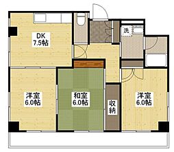 広島電鉄5系統 南区役所前駅 徒歩17分の賃貸マンション 2階3DKの間取り