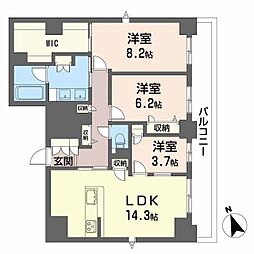 広島電鉄8系統 横川駅 徒歩6分の賃貸マンション 9階3LDKの間取り