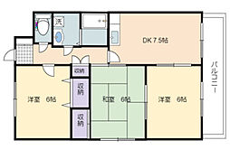 広島電鉄8系統 江波駅 徒歩10分の賃貸マンション 1階3DKの間取り