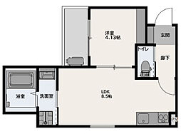 広島電鉄8系統 江波駅 徒歩17分の賃貸アパート 1階1LDKの間取り