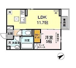 広島高速交通アストラムライン 牛田駅 徒歩9分の賃貸アパート 1階1LDKの間取り