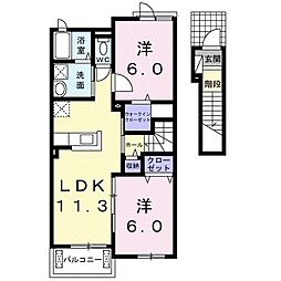 JR可部線 安芸長束駅 徒歩33分の賃貸アパート 2階2LDKの間取り