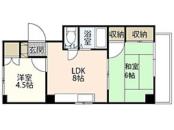 広島電鉄8系統 横川一丁目駅 徒歩6分の賃貸マンション 2階2DKの間取り