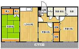 広島高速交通アストラムライン 大原駅 徒歩10分の賃貸マンション 2階3DKの間取り