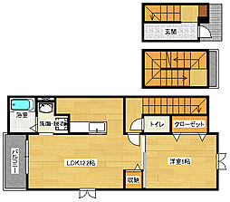 JR可部線 下祇園駅 徒歩9分の賃貸アパート 3階1LDKの間取り
