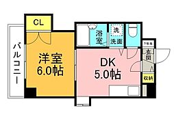 広島電鉄8系統 舟入川口町駅 徒歩7分の賃貸マンション 6階1DKの間取り