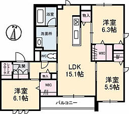 広島高速交通アストラムライン 中筋駅 徒歩14分の賃貸マンション 3階3LDKの間取り