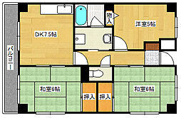 広島電鉄2系統 観音町駅 徒歩4分の賃貸マンション 地下3階3DKの間取り