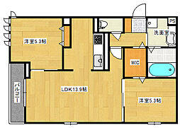 JR山陽本線 向洋駅 徒歩26分の賃貸アパート 3階2LDKの間取り