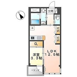 JR可部線 横川駅 徒歩9分の賃貸マンション 2階1LDKの間取り
