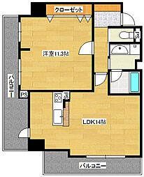 広島ガーデンシティ白島城北ウエストタワー 1LDKの間取図画像