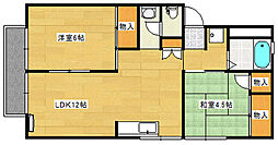 広島電鉄2系統 広電西広島(己斐)駅 徒歩21分の賃貸アパート 1階2LDKの間取り