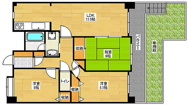 広島県広島市安佐南区川内５丁目(賃貸マンション3LDK・1階・67.38㎡)の写真 その2