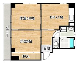 JR芸備線 矢賀駅 徒歩15分の賃貸マンション 2階2DKの間取り