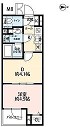 プレール・ドゥーク赤塚 1階1DKの間取り