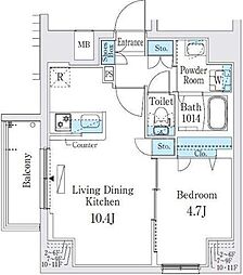 プライムブリス板橋本町 9階1LDKの間取り