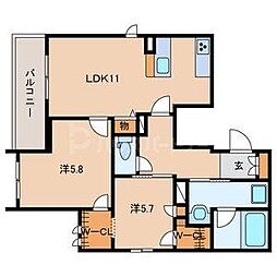 シャーメゾン南大塚 2階2LDKの間取り
