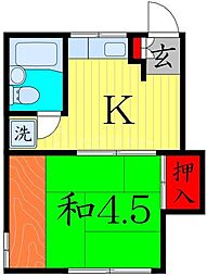 ハウス石岡 2階1Kの間取り