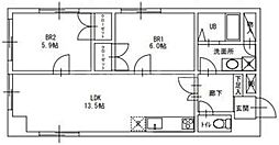 シティライフ赤塚 5階2LDKの間取り