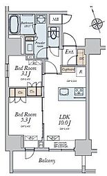Alivis十条 10階2LDKの間取り