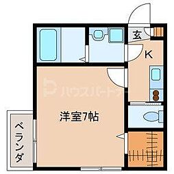 シリウス 2階1Kの間取り