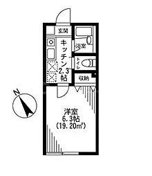フルールハイム 1階1Kの間取り