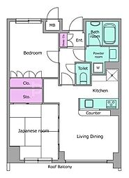 レジディア文京音羽 7階2LDKの間取り