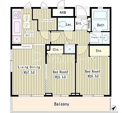 スクエア赤塚 1階2LDKの間取り